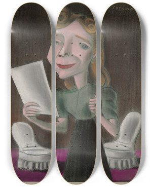 Triptych art skateboard deck of Antonio Sotomayor Helen Hayes by Antonio Sotomayor (1902-1985)