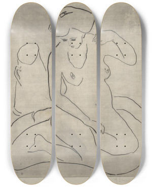 Triptych art skateboard deck of Ernst Ludwig Kirchner Akt by Ernst Ludwig Kirchner (1880-1938)