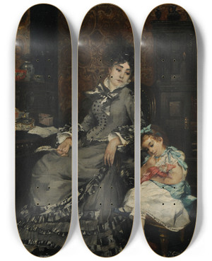 Triptych art skateboard deck of Pierre Carrierbelleuse Jeune Mre by Pierre Carrier-Belleuse (1851-1932)