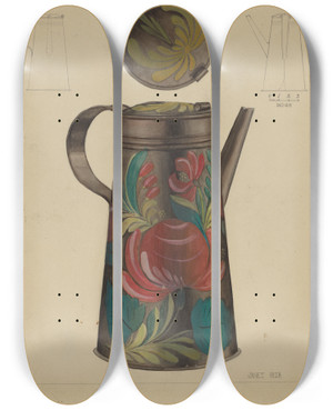 Triptych art skateboard deck of Janet Riza Chocolate Pot by Janet Riza (20-)