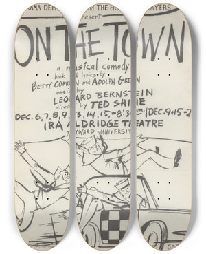 Triptych art skateboard deck of Fh Brown On The Town by F.H. Brown