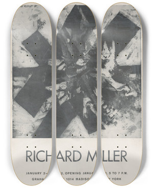 Triptych art skateboard deck of Richard Kidwell Miller Richard Miller January 227 by Richard Kidwell Miller (1930-2014)