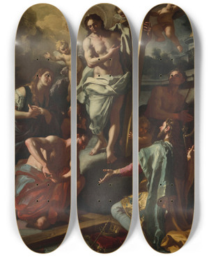 Triptych art skateboard deck of Francesco Solimena Christ Descending Into Limbo by Francesco Solimena (1657-1747)