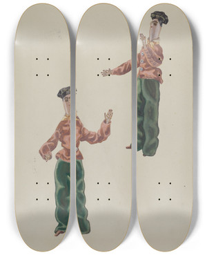 Triptych art skateboard deck of Verna Tallman Rag Doll_2 by Verna Tallman