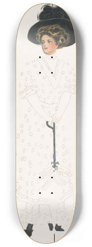 Alice Luella Fidler - Woman with hat and umbrella 8.25 inch art skate deck