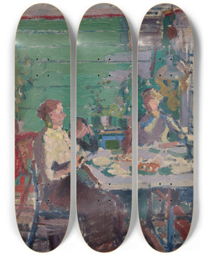 Triptych art skateboard deck of Harold Gilman Interior Scene Possibly In Norway by Harold Gilman (1876-1919)
