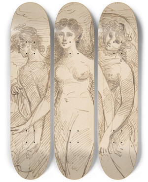 Triptych art skateboard deck of Samuel Shelley The Hours by Samuel Shelley (1750-1808)