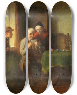 Triptych art skateboard deck of Thomas Webster The Letter by Thomas Webster (1800-1886)