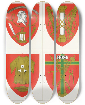Triptych art skateboard deck of Augustus Pugin Emblems Of Our Lords Passion_1 by Augustus Pugin (1812-1852)