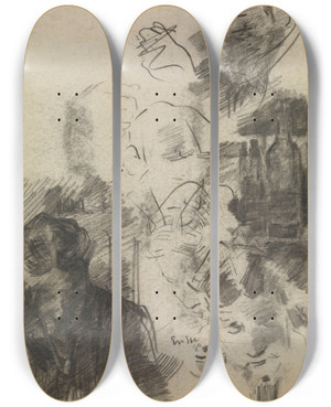 Triptych art skateboard deck of James Ensor The Painter Alfred William Finch A Study With Bottles by James Ensor (1860-1949)