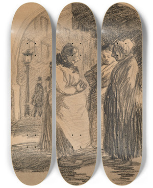 Triptych art skateboard deck of Thophile Alexandre Steinlen Femmes Conversant by Theophile Alexandre Steinlen (1859-1923)
