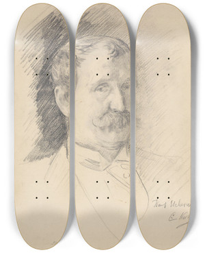 Triptych art skateboard deck of Christian Krohg Karl Uchermann by Christian Krohg (1852-1925)