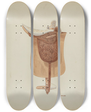 Triptych art skateboard deck of Randolph F Miller Side Saddle_1 by Randolph F Miller