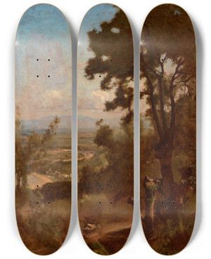 Triptych art skateboard deck of George Inness Valley Near Perugia_2 by George Inness (1825-1894)