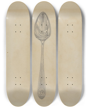 Triptych art skateboard deck of Joseph Guarino Silver Soup Spoon by Joseph Guarino