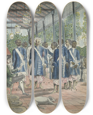 Triptych art skateboard deck of Jan Brandes De Landraad Te Colombo by Jan Brandes (1743-1808)