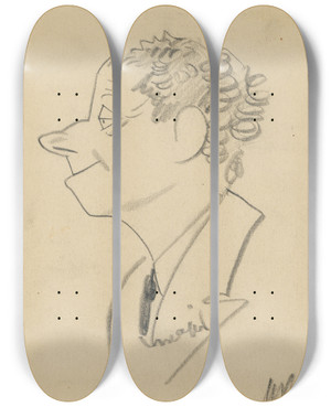 Triptych art skateboard deck of Henry Major Max Reinhardt by Henry Major (1889-1948)