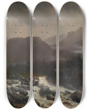 Triptych art skateboard deck of Carl Hflmayr Regenlandschaft by Carl Hoflmayr (19-)