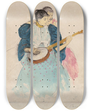 Triptych art skateboard deck of Mary Cassatt The Banjo Lesson by Mary Cassatt (1844-1926)