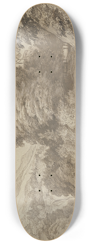 Jacob Esselens - Gebirgslandschaft mit Wald, links am Weg ein sitzender und ein stehender Mann 8.25 inch art skate deck