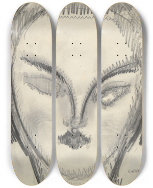 Triptych art skateboard deck of Gustaw Gwozdecki Head_2 by Gustaw Gwozdecki (1880-1935)