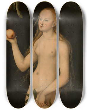 Triptych art skateboard deck of Lucas Cranach The Elder Eve_2 by Lucas Cranach The Elder (1472-1553)