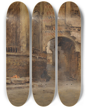 Triptych art skateboard deck of Leopold Carl Mller Torbogen In Kairo by Leopold Carl Muller (1834-1892)
