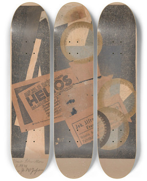 Triptych art skateboard deck of Kurt Schwitters Helios by Kurt Schwitters (1887-1948)