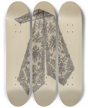Triptych art skateboard deck of Jean Peszel Lace Cravat by Jean Peszel