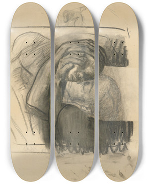 Triptych art skateboard deck of Kthe Kollwitz Abschied by Kthe Kollwitz (1867-1945)