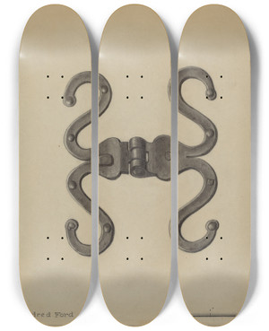 Triptych art skateboard deck of Mildred Ford Pa German Hinge by Mildred Ford (20-)