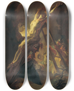 Triptych art skateboard deck of Franz Anton Maulbertsch The Cross Erection by Franz Anton Maulbertsch (1724-1796)