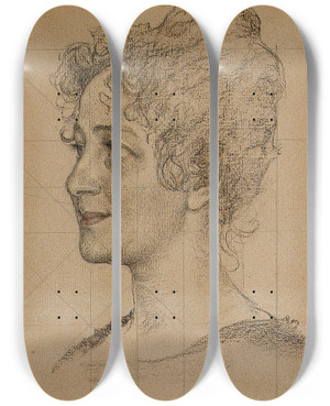 Triptych art skateboard deck of Carl Larsson Head Study Mrs Signe Thiel by Carl Larsson (1853-1919)