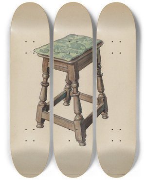 Triptych art skateboard deck of M Rosenshieldvonpaulin Stool_1 by M. Rosenshield-von-Paulin