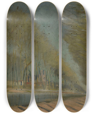 Triptych art skateboard deck of Paul Jamot Bords Du Canal Reims by Paul Jamot (1863-1939)