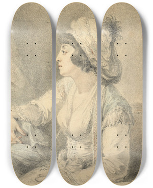 Triptych art skateboard deck of Augustin De Saintaubin La Sultane Valid by Augustin de Saint-Aubin (1736-1807)