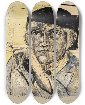 Triptych art skateboard deck of Max Beckmann Selfportrait_1 by Max Beckmann (1884-1950)