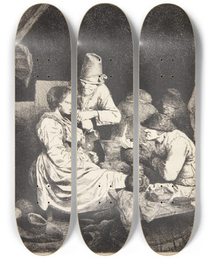 Triptych art skateboard deck of Cornelis Pietersz Bega Krostue by Cornelis Pietersz Bega (1631-1664)