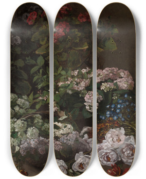 Triptych art skateboard deck of Claude Monet Spring Flowers by Claude Monet (1840-1926)