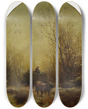 Triptych art skateboard deck of Albert Fitch Bellows A Full Wagon by Albert Fitch Bellows (1829-1883)