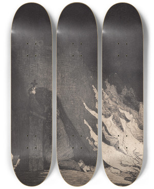 Triptych art skateboard deck of Frans Schwartz Ildebrand I Klostret by Frans Schwartz (1850-1917)