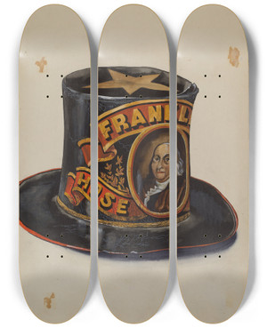 Triptych art skateboard deck of Page Coffman Firemans Hat by Page Coffman
