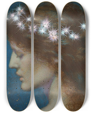 Triptych art skateboard deck of Edward Robert Hughes Night by Edward Robert Hughes (1851-1914)