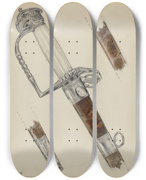 Triptych art skateboard deck of Fletcher Hanks Sword_2 by Fletcher Hanks