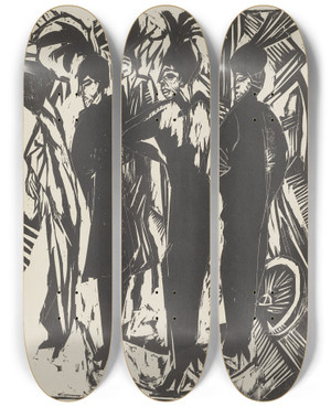 Triptych art skateboard deck of Ernst Ludwig Kirchner Five Cocottes by Ernst Ludwig Kirchner (1880-1938)