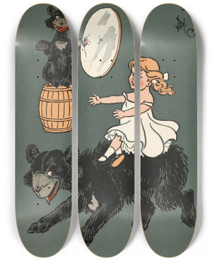 Triptych art skateboard deck of William Wallace Denslow Denslows Three Bears_1 by William Wallace Denslow (1856-1915)