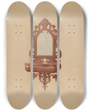 Triptych art skateboard deck of Cushman Parker Mahogany Shaving Mirror by Cushman Parker (1881-1940)