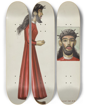 Triptych art skateboard deck of Majel G Claflin Santo Christo by Majel G Claflin (1893-1941)
