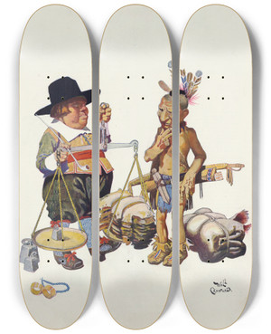 Triptych art skateboard deck of Will Crawford The Great White Weigh by Will Crawford (1869-1944)
