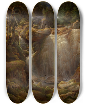 Triptych art skateboard deck of Carl Ludwig Frommel Der Triberger Wasserfall_1 by Carl Ludwig Frommel (1789-1863)